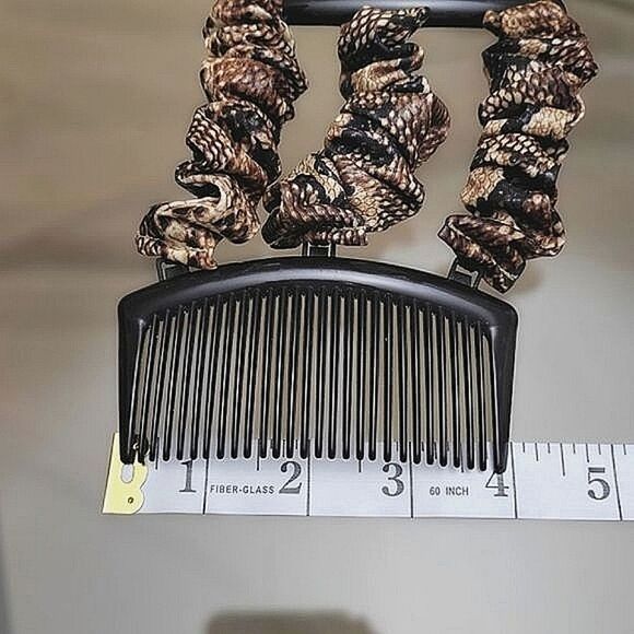 Vtg Y2K brown snake print double comb faux silk scrunchie hair fastener - Picture 7 of 7